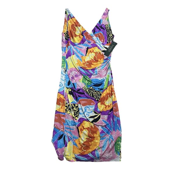 Lauren Ralph Lauren Womens Dress 8 Tropical Floral Ruched‎ Draped Stretch Waist - Picture 14 of 15
